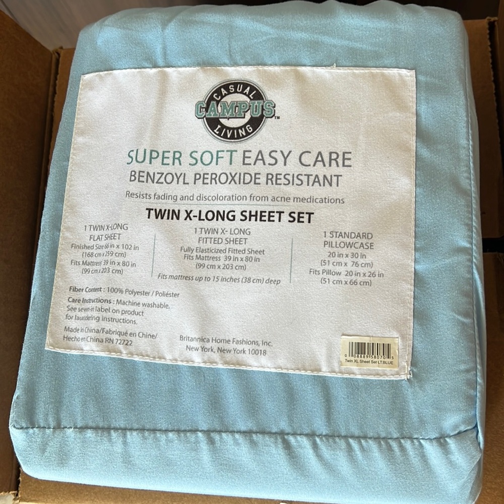 New Light Blue Twin XL Sheet Set